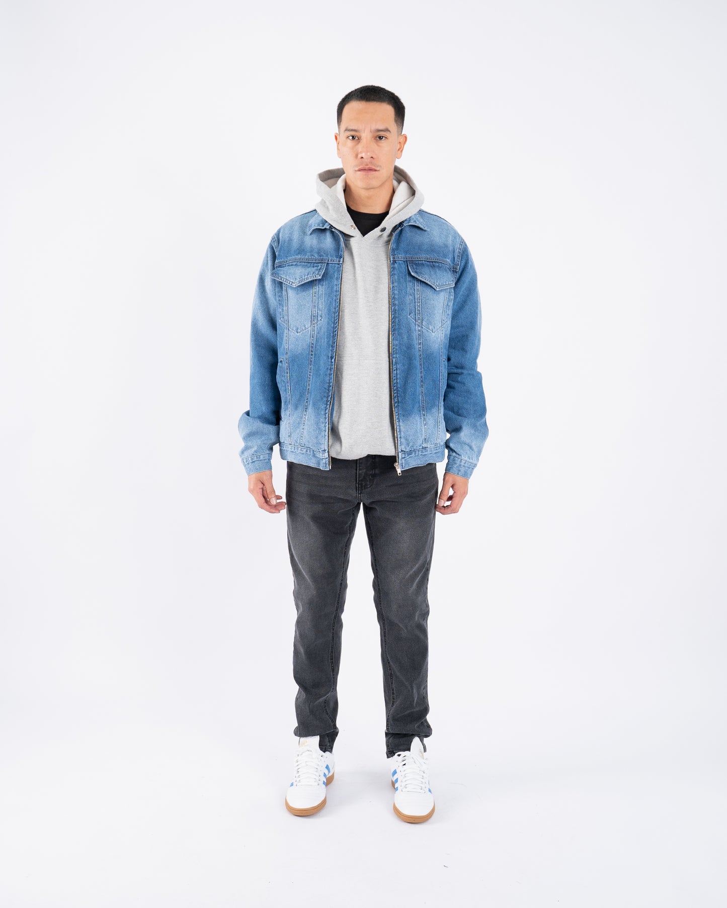 FJ Zipped Denim Jacket Light Blue